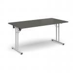 Rectangular folding leg table with white legs and straight foot rails 1600mm x 800mm - Onyx Grey SFL1600-WH-OG