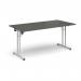 Rectangular folding leg table with white legs and straight foot rails 1600mm x 800mm - Onyx Grey SFL1600-WH-OG