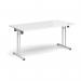 Rectangular folding leg table with white legs and straight foot rails 1600mm x 800mm - white SFL1600-WH-WH