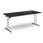 Rectangular folding leg table with chrome legs and straight foot rails 1800mm x 800mm - Black SFL1800-C-BK