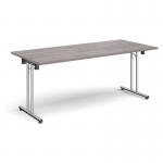 Rectangular folding leg table with chrome legs and straight foot rails 1800mm x 800mm - grey oak SFL1800-C-GO