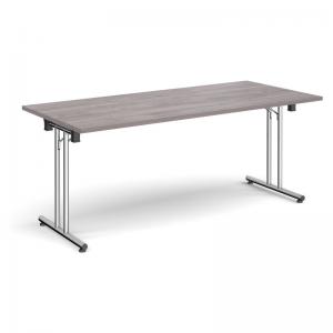 Rectangular folding leg table with chrome legs and straight foot rails