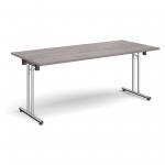 Rectangular folding leg table with chrome legs and straight foot rails 1800mm x 800mm - grey oak SFL1800-C-GO