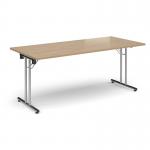 Rectangular folding leg table with chrome legs and straight foot rails 1800mm x 800mm - Kendal Oak SFL1800-C-KO