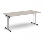 Rectangular folding leg table with chrome legs and straight foot rails 1800mm x 800mm - Light Grey SFL1800-C-LG