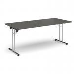 Rectangular folding leg table with chrome legs and straight foot rails 1800mm x 800mm - Onyx Grey SFL1800-C-OG