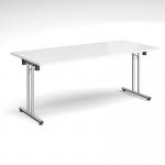Rectangular folding leg table with chrome legs and straight foot rails 1800mm x 800mm - white