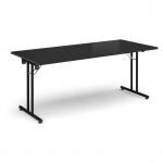 Rectangular folding leg table with black legs and straight foot rails 1800mm x 800mm - Black SFL1800-K-BK
