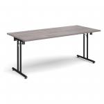 Rectangular folding leg table with black legs and straight foot rails 1800mm x 800mm - grey oak SFL1800-K-GO
