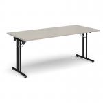 Rectangular folding leg table with black legs and straight foot rails 1800mm x 800mm - Light Grey SFL1800-K-LG