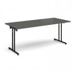 Rectangular folding leg table with black legs and straight foot rails 1800mm x 800mm - Onyx Grey SFL1800-K-OG