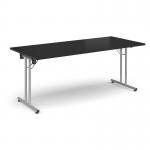 Rectangular folding leg table with silver legs and straight foot rails 1800mm x 800mm - Black SFL1800-S-BK