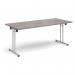 Rectangular folding leg table with silver legs and straight foot rails 1800mm x 800mm - grey oak SFL1800-S-GO