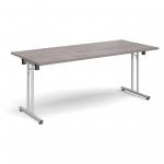 Rectangular folding leg table with silver legs and straight foot rails 1800mm x 800mm - grey oak SFL1800-S-GO
