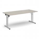 Rectangular folding leg table with silver legs and straight foot rails 1800mm x 800mm - Light Grey SFL1800-S-LG