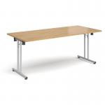 Rectangular folding leg table with silver legs and straight foot rails 1800mm x 800mm - oak SFL1800-S-O