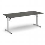 Rectangular folding leg table with silver legs and straight foot rails 1800mm x 800mm - Onyx Grey SFL1800-S-OG