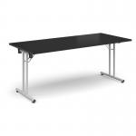 Rectangular folding leg table with white legs and straight foot rails 1800mm x 800mm - Black SFL1800-WH-BK