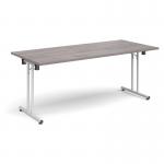 Rectangular folding leg table with white legs and straight foot rails 1800mm x 800mm - grey oak SFL1800-WH-GO