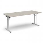 Rectangular folding leg table with white legs and straight foot rails 1800mm x 800mm - Light Grey SFL1800-WH-LG