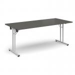 Rectangular folding leg table with white legs and straight foot rails 1800mm x 800mm - Onyx Grey SFL1800-WH-OG