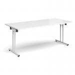 Rectangular folding leg table with white legs and straight foot rails 1800mm x 800mm - white