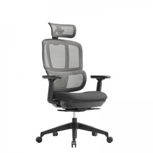Shelby black mesh back operator chair with headrest and black fabric