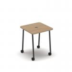 Show mobile meeting power ready table with central 80mm circular cutout 700 x 700mm - kendal oak top SHW-DT07-P-KO