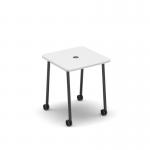 Show mobile meeting power ready table with central 80mm circular cutout 700 x 700mm - white top SHW-DT07-P-WH