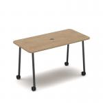 Show mobile meeting power ready table with central 80mm circular cutout 1400 x 700mm - kendal oak top SHW-DT14-P-KO