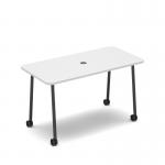 Show mobile meeting power ready table with central 80mm circular cutout 1400 x 700mm - white top SHW-DT14-P-WH