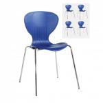 Sienna one piece shell chair with chrome legs (pack of 4) - blue SIE50001-B