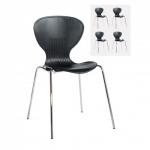 Sienna one piece shell chair with chrome legs (pack of 4) - black SIE50001-K