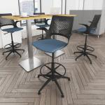 Solus designer draughtsmans chair with upholstered seat, chrome base, brake loaded castors and dove grey shell - made to order SLS405-C-DG
