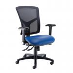 Senza high mesh back operator chair with folding arms - Ocean Blue vinyl SM46-000-74465