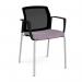 Santana 4 leg stacking chair with fabric seat and mesh back and grey frame and fixed arms - made to order SMB101-G