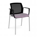 Santana 4 leg stacking chair with fabric seat and mesh back and grey frame and fixed arms - made to order SMB101-G