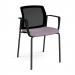 Santana 4 leg stacking chair with fabric seat and mesh back and black frame and fixed arms - made to order SMB101-K