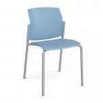 Santana 4 leg stacking chair with plastic seat and back and chrome frame and no arms - blue