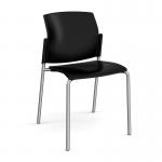 Santana 4 leg stacking chair with plastic seat and back and chrome frame and no arms - black