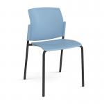 Santana 4 leg stacking chair with plastic seat and back and black frame and no arms - blue