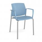 Santana 4 leg stacking chair with plastic seat and back and chrome frame and fixed arms - blue SNT101-C-B