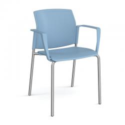 Cheap Stationery Supply of Santana 4 leg stacking chair with plastic seat and back and chrome frame and fixed arms - blue Office Statationery