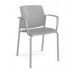Santana 4 leg stacking chair with plastic seat and back and chrome frame and fixed arms - grey SNT101-C-G