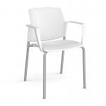 Santana 4 leg stacking chair with plastic seat and back and chrome frame and fixed arms - white SNT101-C-WH