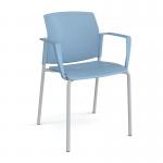 Santana 4 leg stacking chair with plastic seat and back and grey frame and fixed arms - blue SNT101-G-B