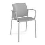 Santana 4 leg stacking chair with plastic seat and back and grey frame and fixed arms - grey