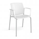 Santana 4 leg stacking chair with plastic seat and back and grey frame and fixed arms - white SNT101-G-WH