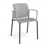Santana 4 leg stacking chair with plastic seat and back and black frame and fixed arms - grey SNT101-K-G