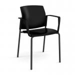 Santana 4 leg stacking chair with plastic seat and back and black frame and fixed arms - black SNT101-K-K